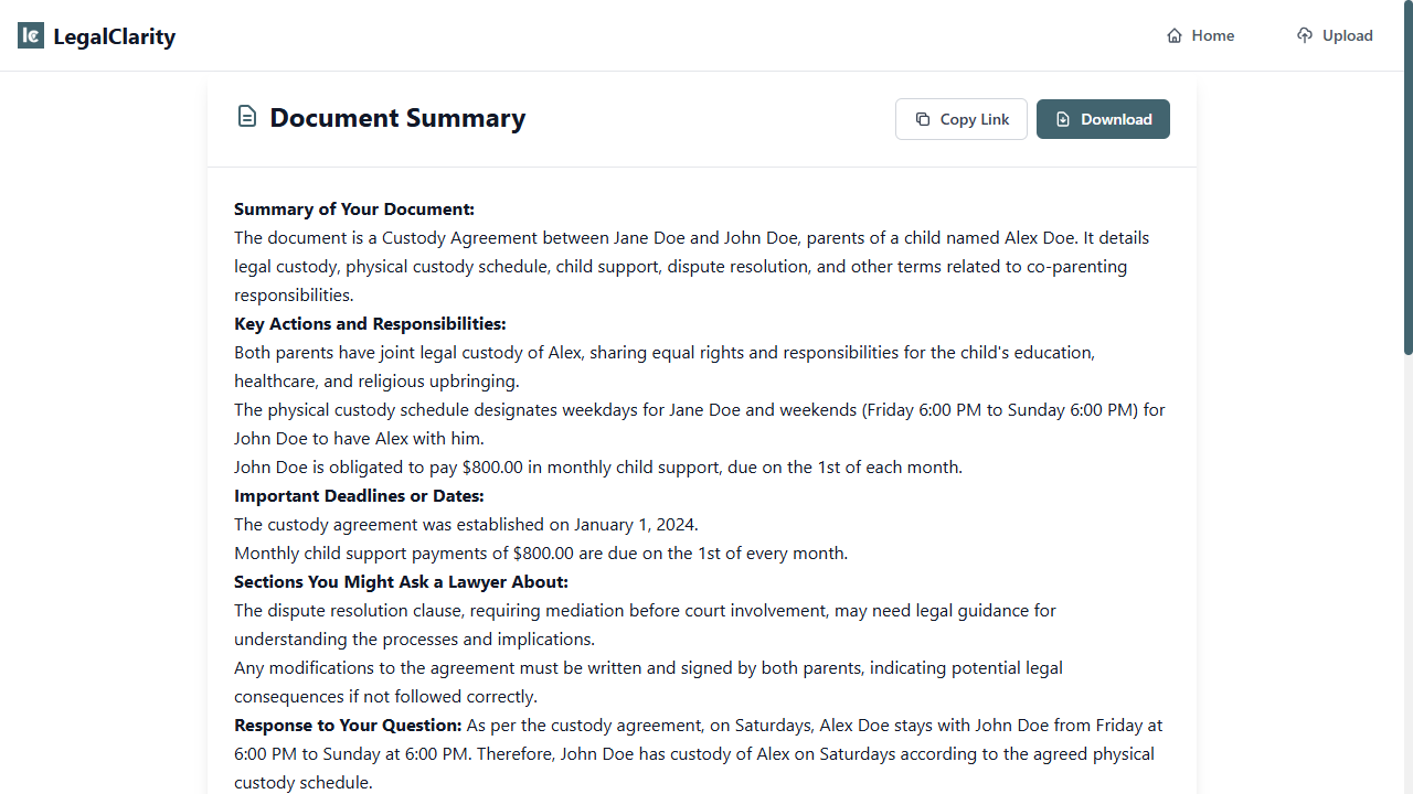 Document Summary Interface